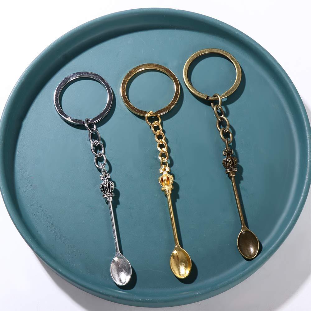 Vintage Collectible Spoons - ผู้ชายแฟชั่นใหม่พวงกุญแจ30มม. ห่วงโซ่คล้องโลหะ DIY ทรงโบราณช้อนในครัวขนาด57X9มม. จี้สีเงินของขวัญ