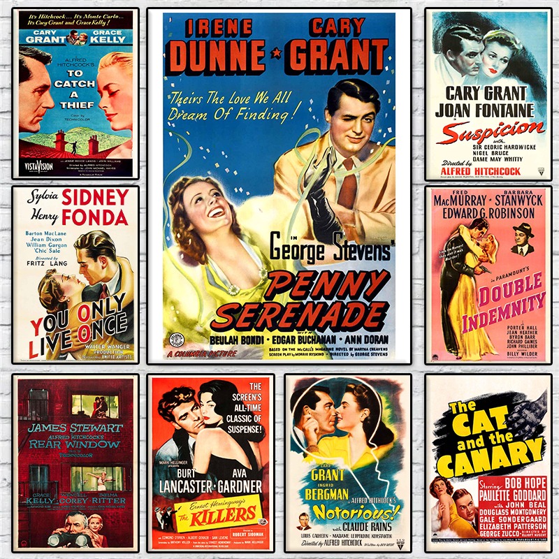 Vintage Collectible Posters - วินเทจอเมริกันคลาสสิกคอลเลกชันภาพยนตร์รักโปสเตอร์ฮิทช์ค็อก ทริลเลอร์ ฟิล์มภาพวาดบนผ้าใบศิลปะบนกำแพงห้องภาพยนตร์ตกแต่งบ้าน