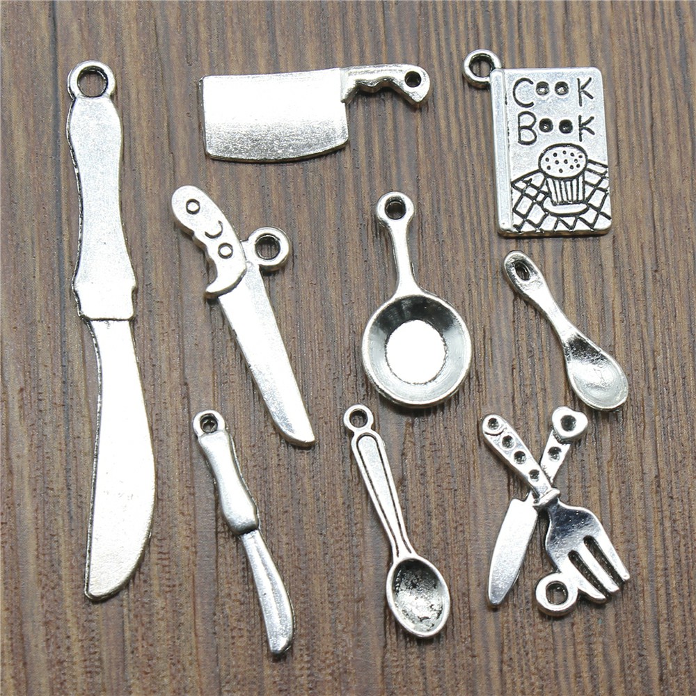 Vintage Collectible Spoons - 20pcs เครื่องครัว Charms สีเงินโบราณมีดครัว Charms เครื่องประดับ