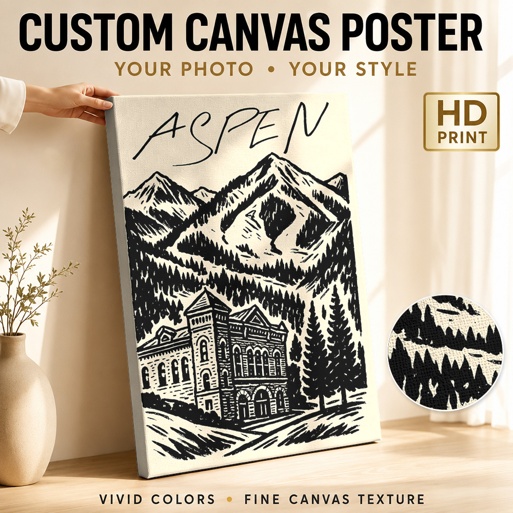 Vintage Collectible Posters - โปสเตอร์ผ้าแคนวาสลายสกีวินเทจของ Aspen งานศิลปะตกแต่งผนังแบบโมเดิร์นที่ออกแบบได้เองสำหรับตกแต่งห้องนอน ของสะสมพร้อมแขวน เป็นของขวัญ